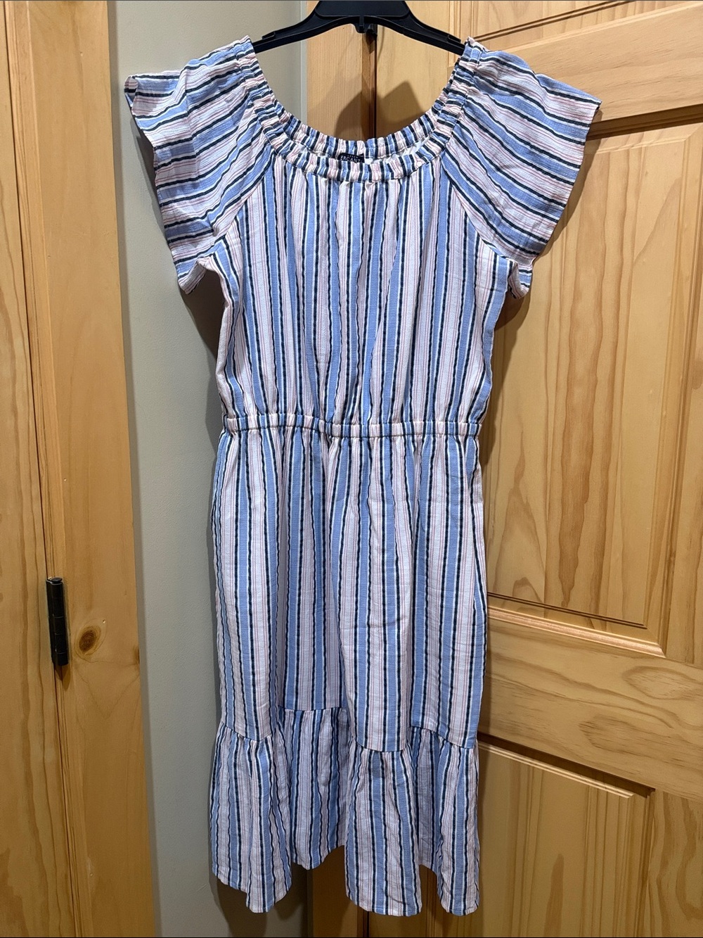 J. Crew Blue and White Striped Midi Dress